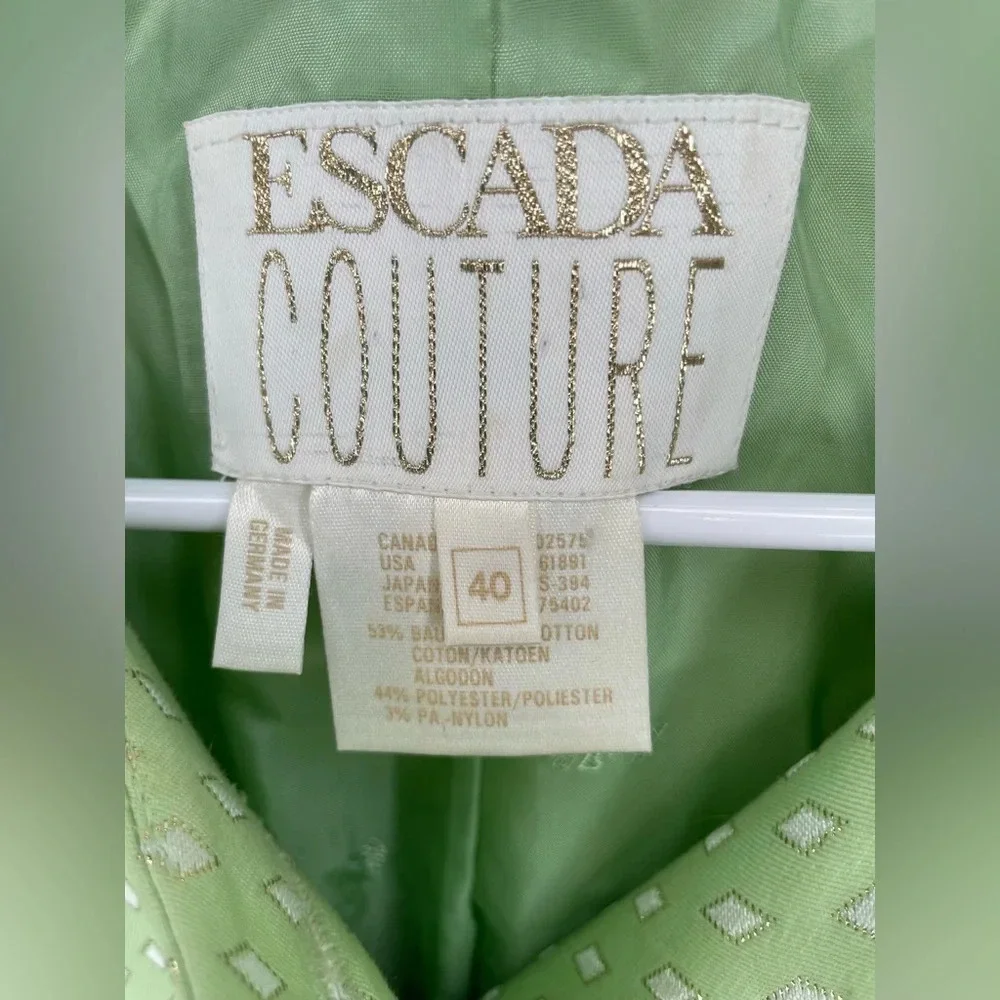 ESCADA Couture Women's Light Green Blazer Jacket Diamond Pattern Size 40